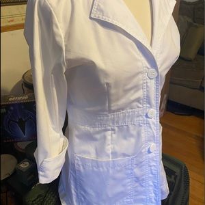 Med couture medical button down white jacket